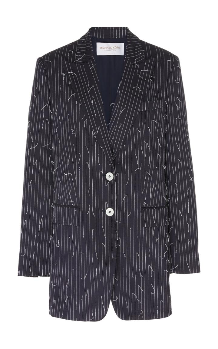 Moda Operandi Michael Kors Collection Broken Pinstriped Cotton Boyfriend Blazer Size