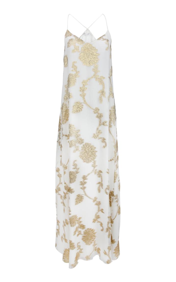 Marie France Van Damme Dahlia Metallic Fil Coup Silk Maxi Dress