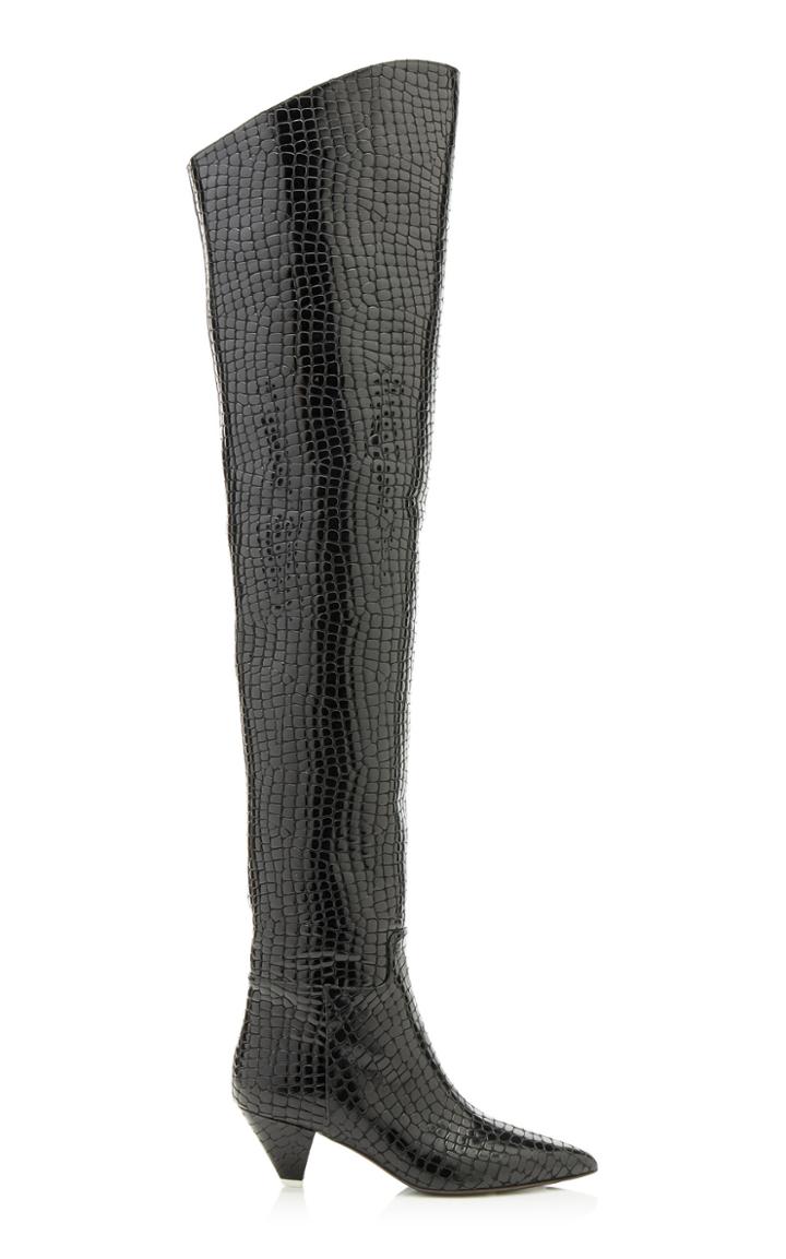 Attico Patent Faux Crocodile Over-the-knee Boots