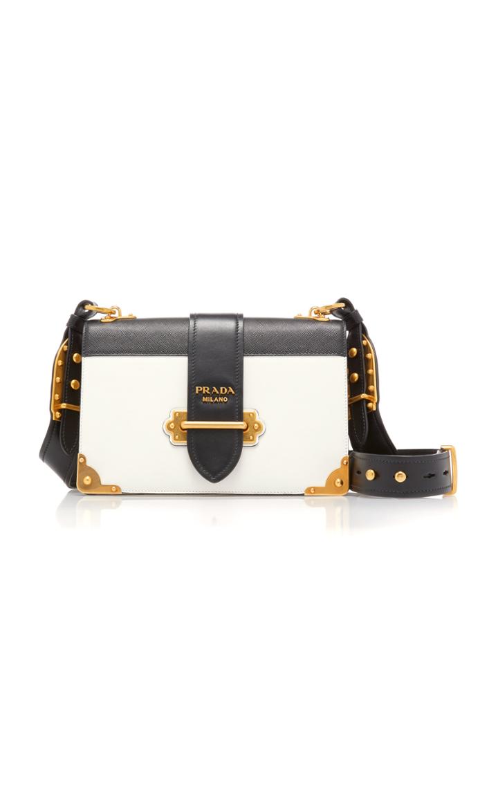Prada Cahier Large Two-tone Leather Shoulder Bag