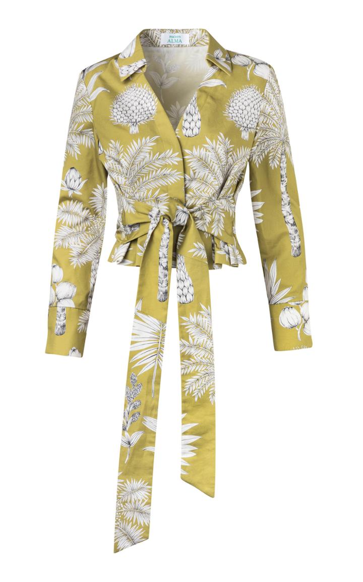 Maison Alma M'o Exclusive Cotton Embroidereded Wrap Top