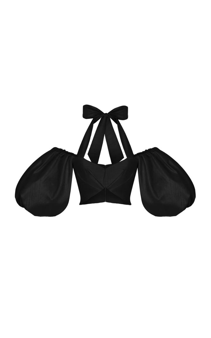 Rasario Balloon Sleeve Silk Crop Top