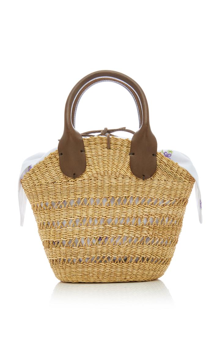 Muun Tina Mini Leather-trimmed Straw Tote
