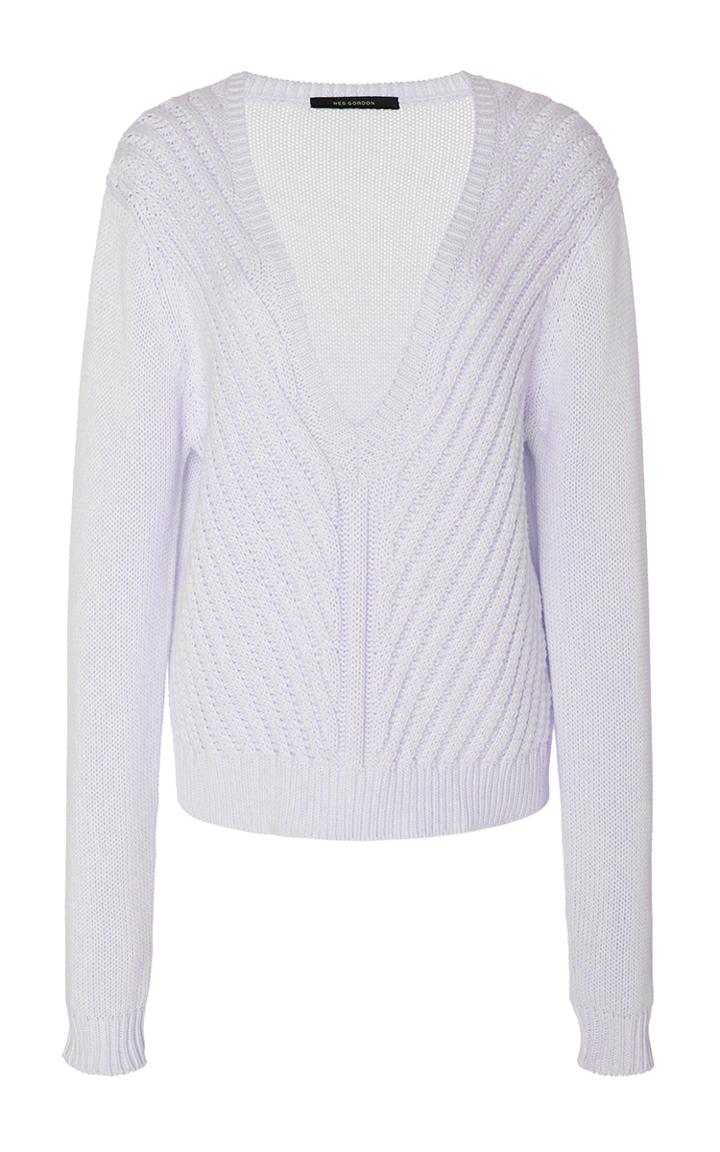 Wes Gordon Ivory Cotton Cashmere V-neck Pullover