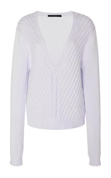 Wes Gordon Ivory Cotton Cashmere V-neck Pullover