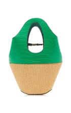 Danse Lente Small Embossed Leather-trimmed Raffia Tote