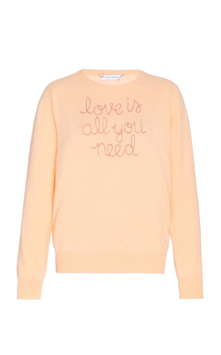 Moda Operandi Lingua Franca Love Is All You Need Cashmere Crew Sweater With Peach