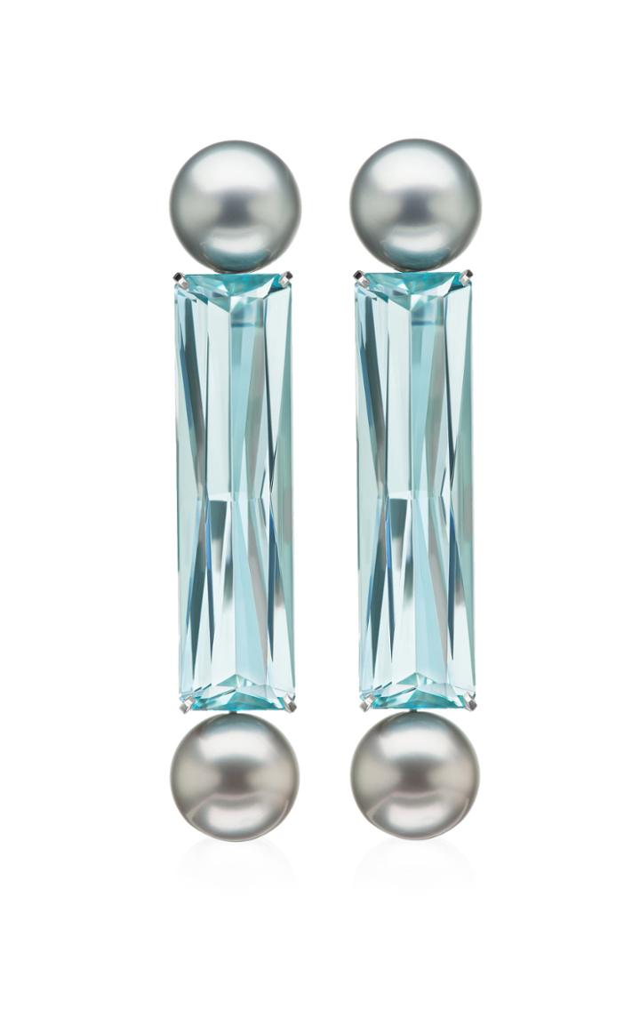 Moda Operandi Assael One Of A Kind Platinum And Aquamarine Rectangle Mobile Earrings