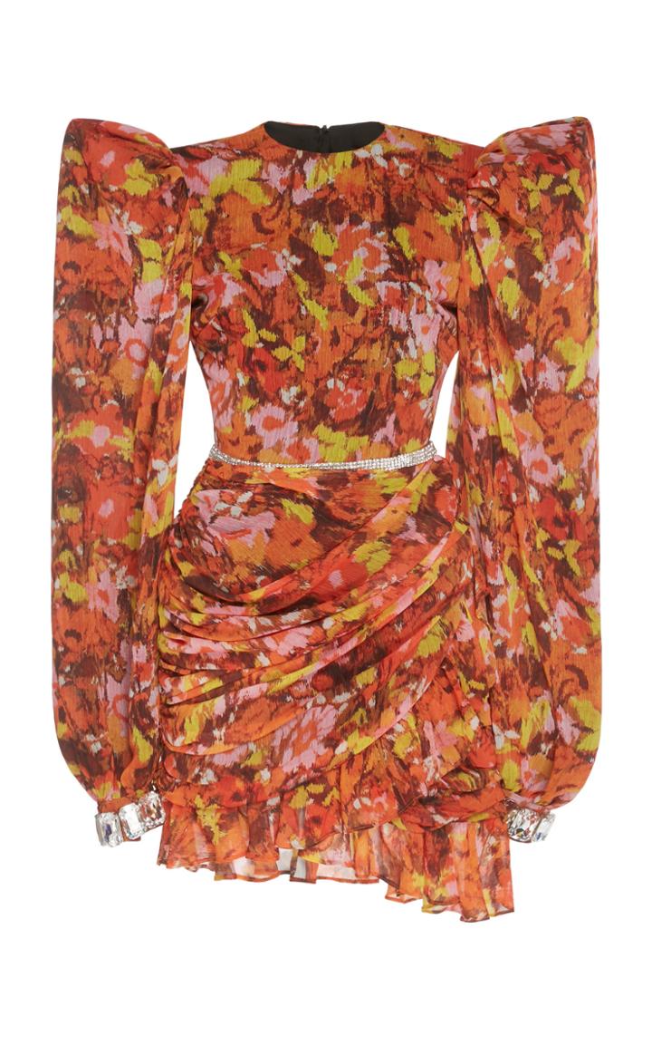 Moda Operandi Richard Quinn Printed Belted Chiffon Dress Size: 6