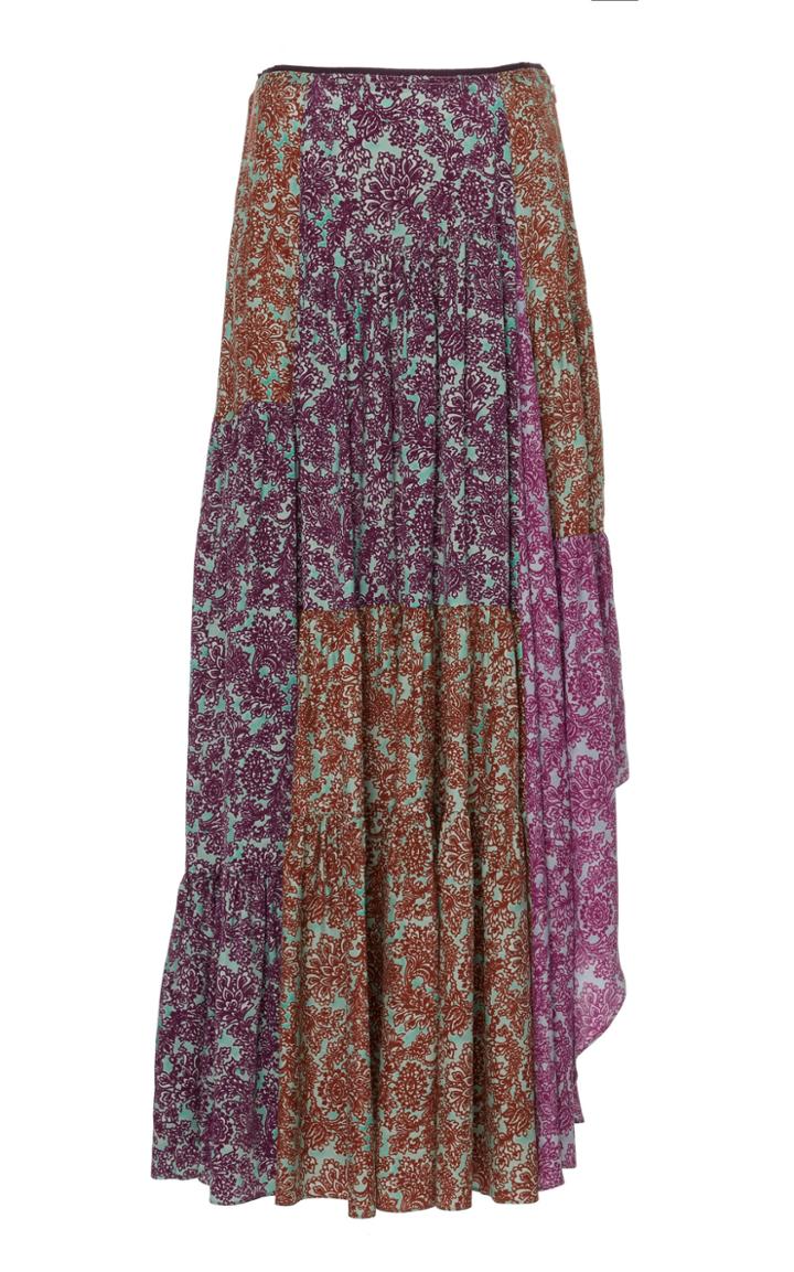 Amur Scout Asymmetrical Patchwork-print Maxi Skirt