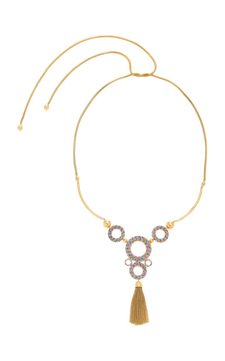 Joanna Laura Constantine Long Chain Rainbow Grommets Gold-plated Brass And Cubic Zirconia Necklace