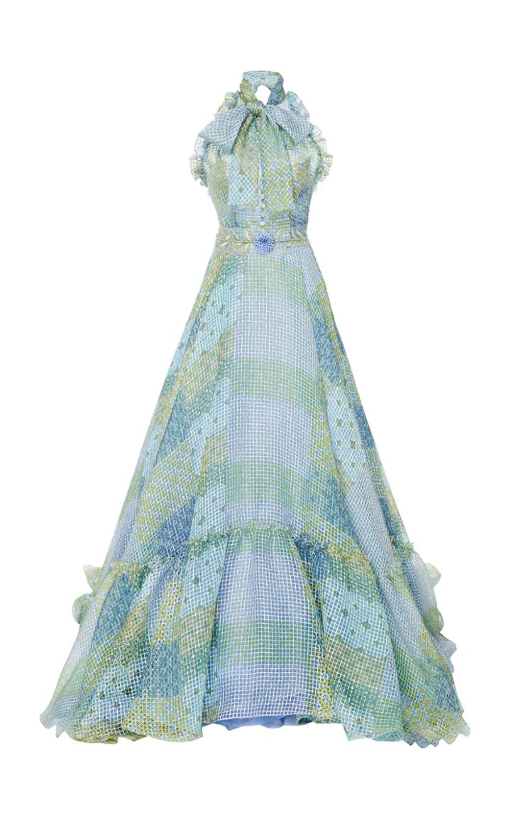 Luisa Beccaria Patchwork Organza Drop Waist Dress