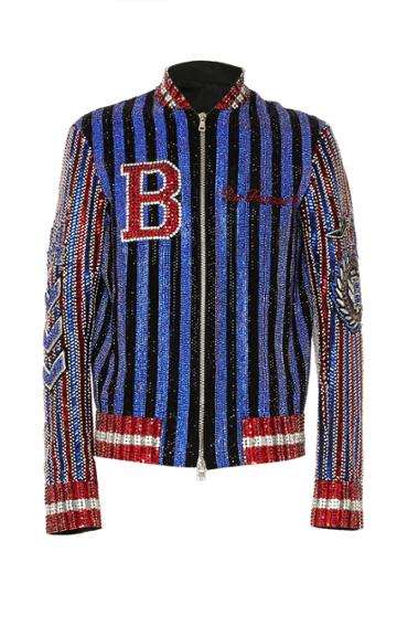 Balmain Embroidered Striped Bomber Jacket