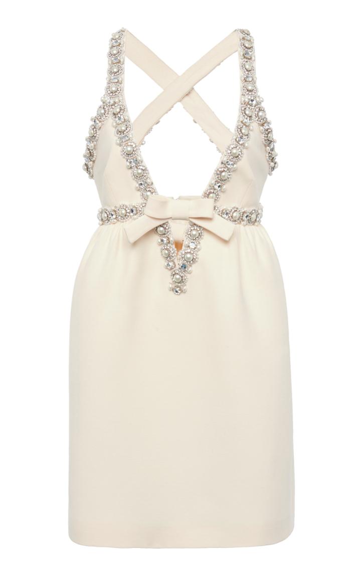 Miu Miu Pearl And Crystal Embellished Crepe Mini Dress