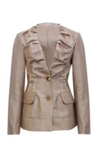 Moda Operandi Rejina Pyo Dana Button-detailed Ruched Shiny Twill Blazer