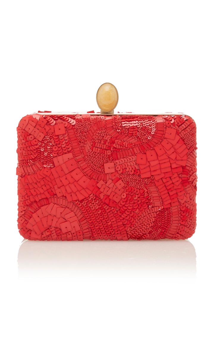 Oscar De La Renta Embellished Silk Sequin Minaudiere