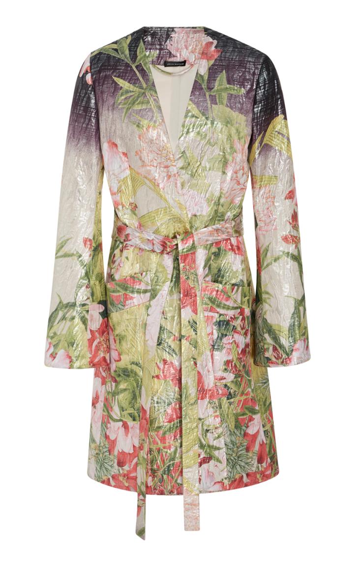 Josie Natori Floral Topper Coat With Belt
