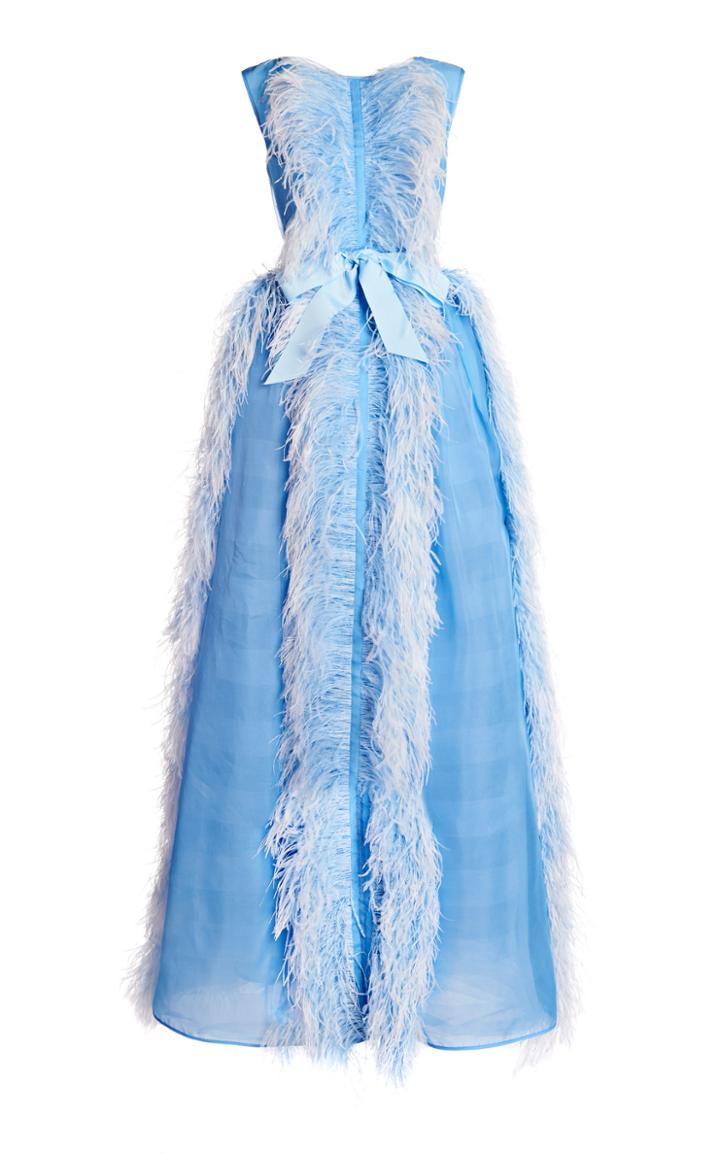 Moda Operandi Huishan Zhang Beau Feathered Silk-blend Dress