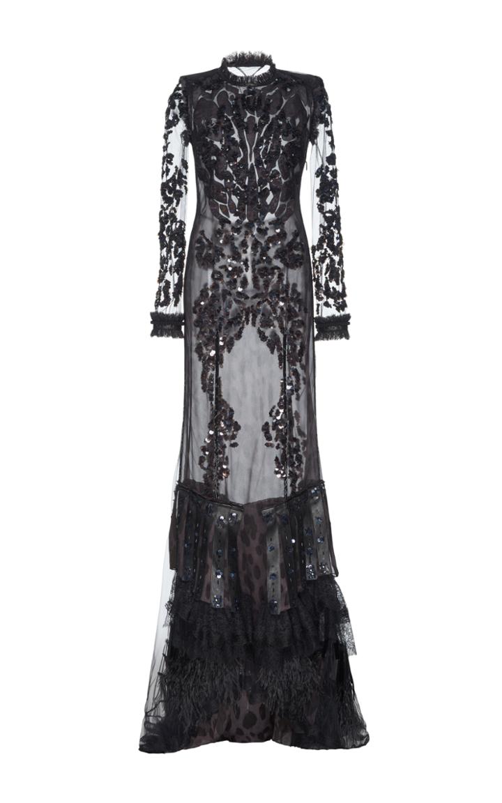 Roberto Cavalli Feathered Hem Gown