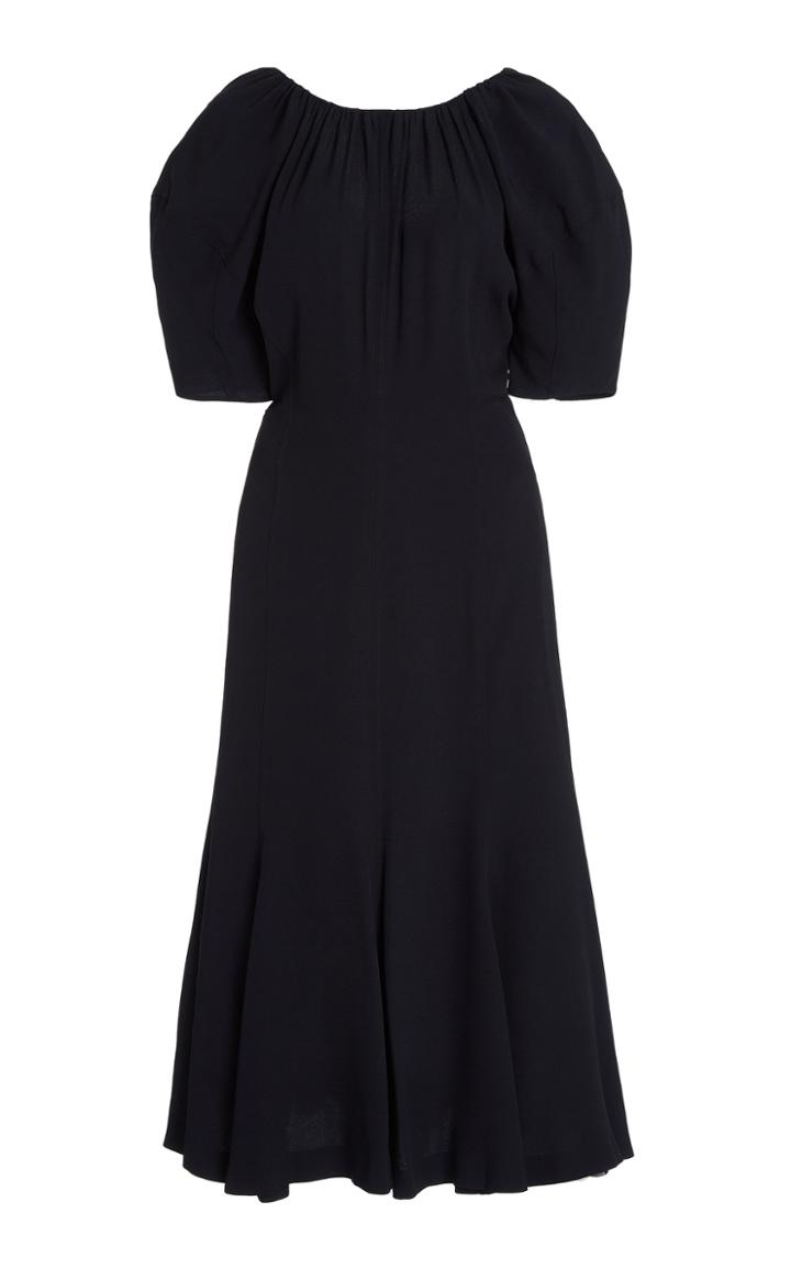 Marni Ruched Puff-sleeve Crepe Midi Dress