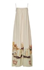 Andres Otalora Coralina Nautical-print Linen Trapeze Maxi Dress