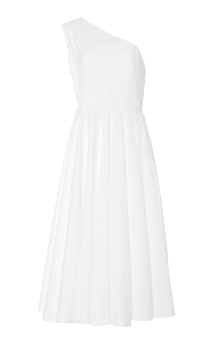 Rosetta Getty One-shoulder Pleated Cotton-poplin Midi Dress