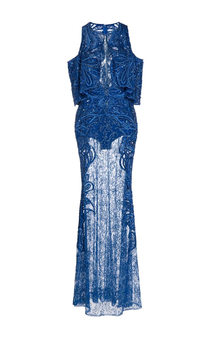 Elie Saab Embroidered Cutout Shoulder Gown
