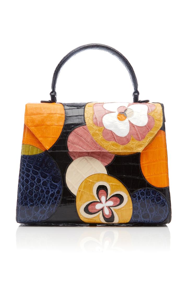 Nancy Gonzalez Lily Floral Crocodile Top Handle Bag