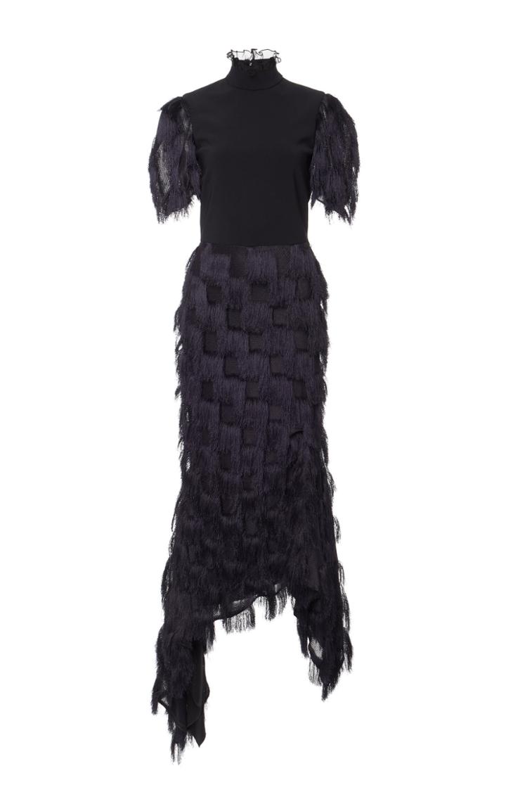 Christian Siriano Black And Navy Short Sleeve Silk Dress