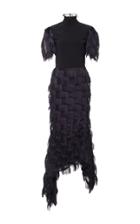 Christian Siriano Black And Navy Short Sleeve Silk Dress