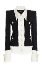 Balmain Contrast Satin Tweed Wool-blend Jacket