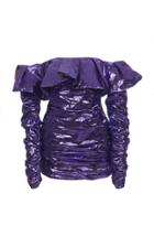 The Attico Off-the-shoulder Ruched Lam Mini Dress