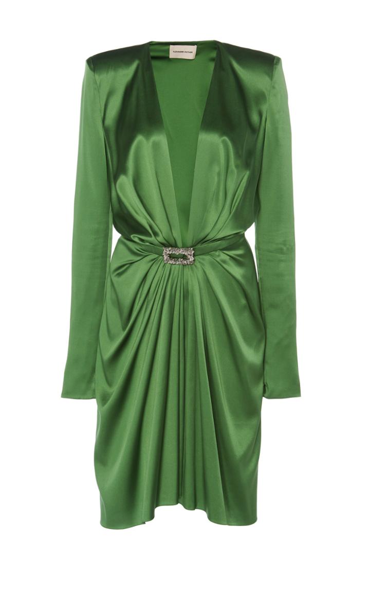 Alexandre Vauthier Silk-blend Belted V-neck Dress
