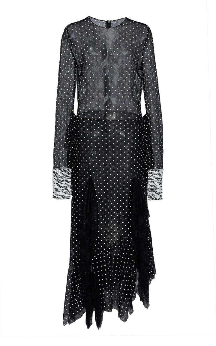 Moda Operandi Anas Jourden Asymmetrical Semi-sheer Laced Polka-dot Midi Dress Size