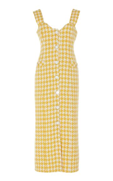 Rowen Rose Pied De Poule Houndstooth Button-up Tweed Dress