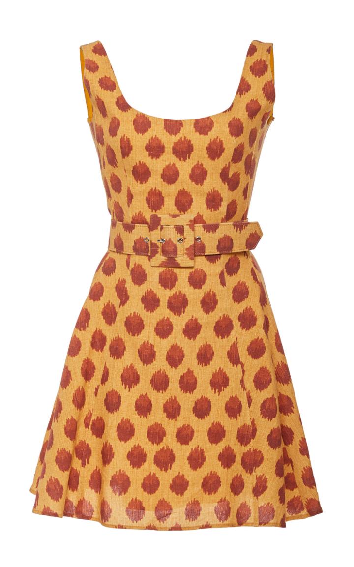 Moda Operandi Andres Otalora La Popa Polka-dot Belted Linen Mini Dress Size: 0
