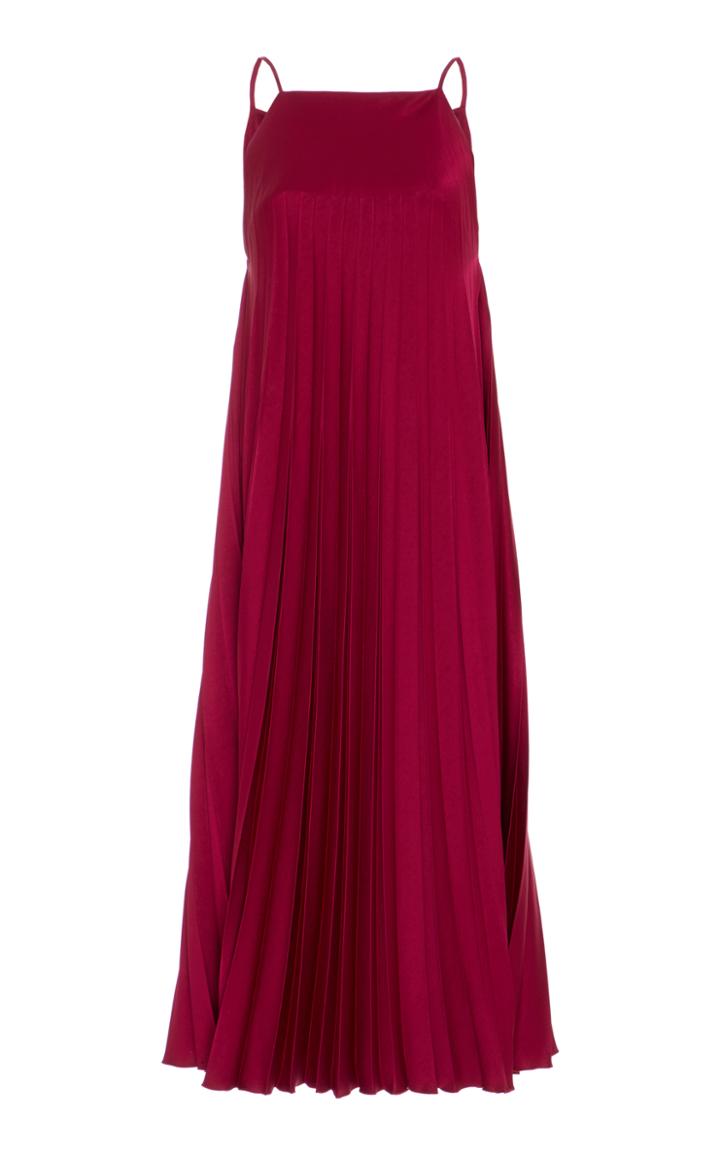 Paule Ka Satin Pleated Midi Dress