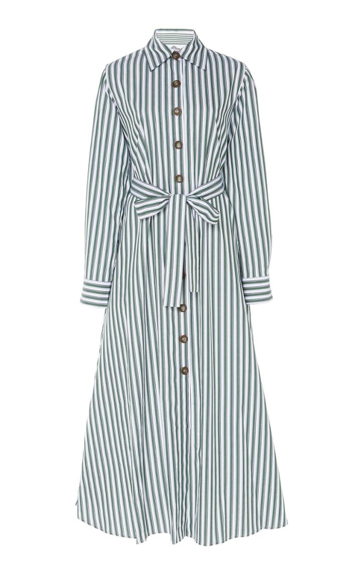 Evi Grintela Valerie Belted Striped Cotton-poplin Midi Dress