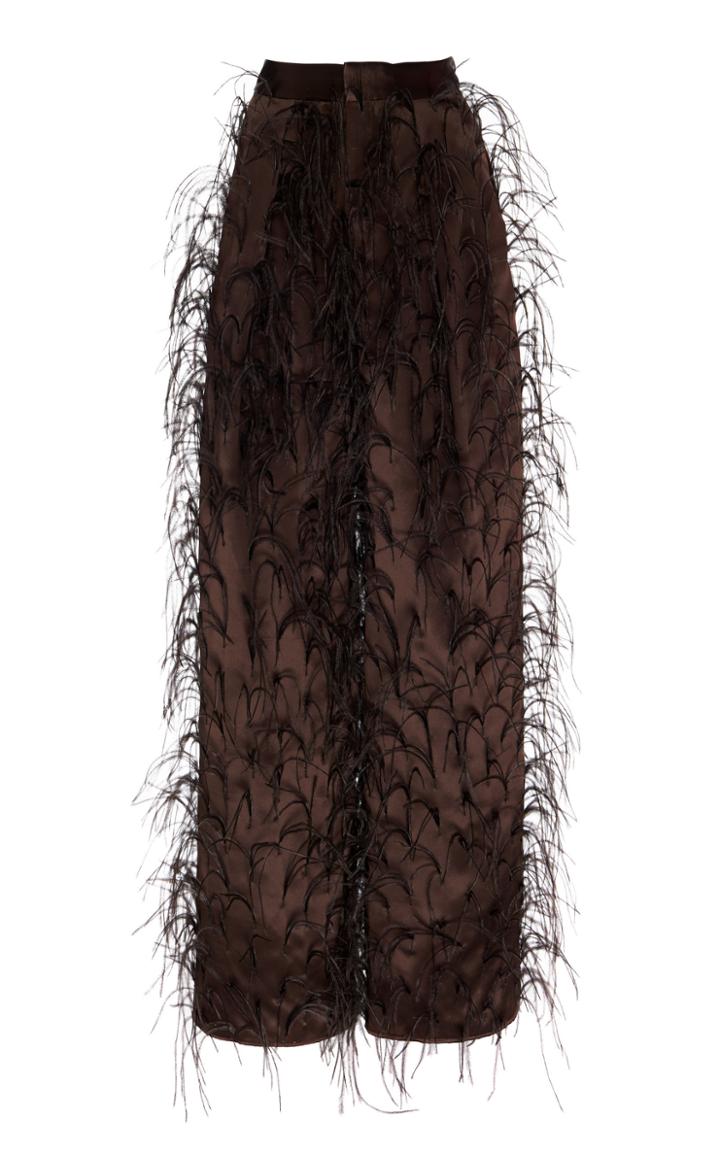 Moda Operandi Michael Lo Sordo Feathered Silk-satin Wide-leg Pants Size: 6