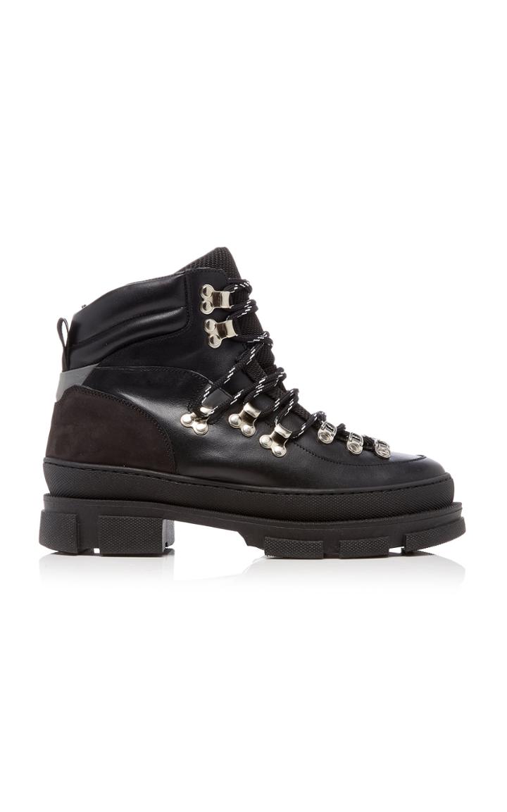 Ganni Suede-trimmed Leather Hiking Boots