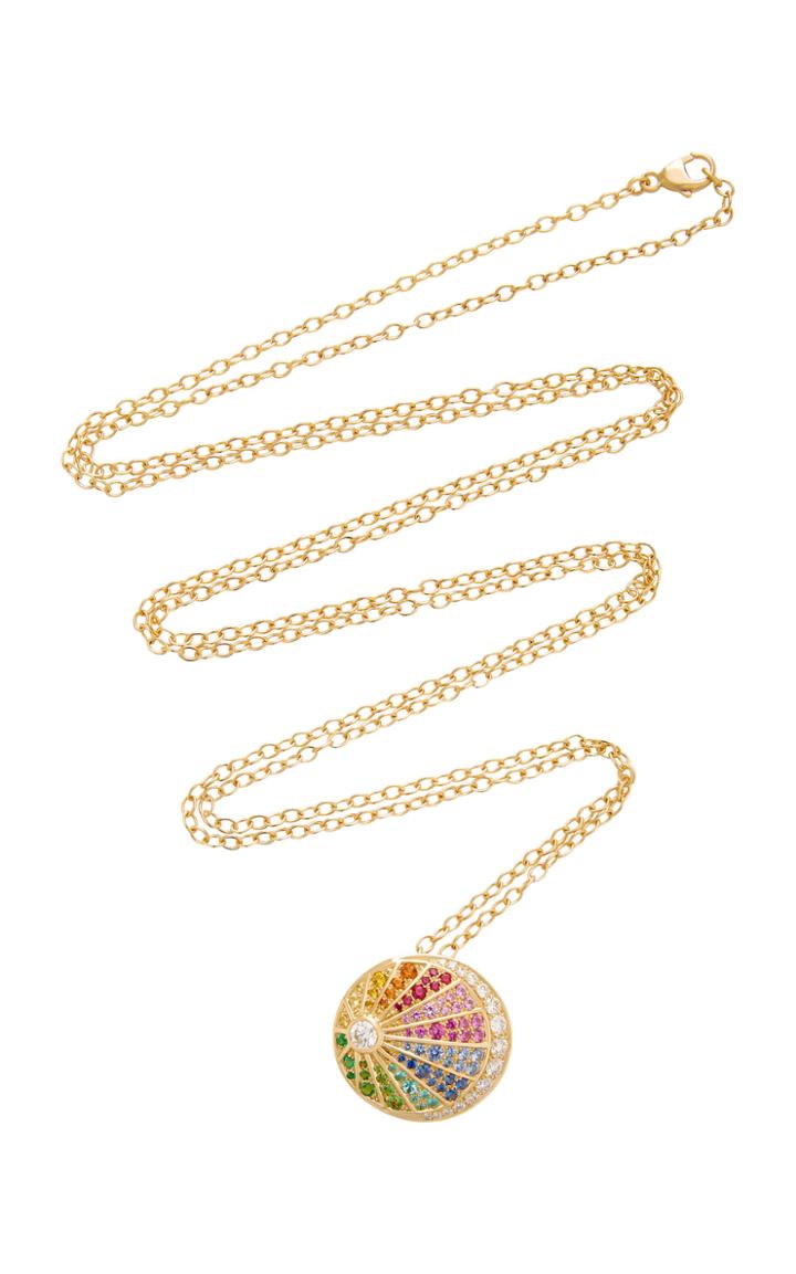 Nouvel Heritage Rainbow Medallion 18k Gold Diamond Sapphire And Emerald Necklace