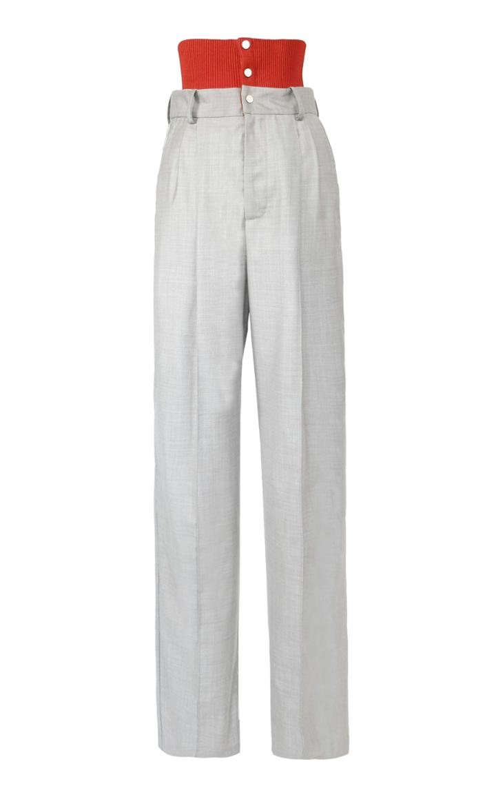 Moda Operandi Peter Do Knit-trimmed Pleated Wool Wide-leg Trousers