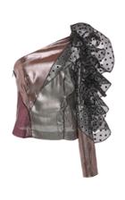 Alberta Ferretti One Shoulder Ruffled Silk-blend Top