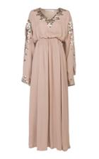 Bthaina Embroidered V-neck Caftan With Long Cape Sleeves