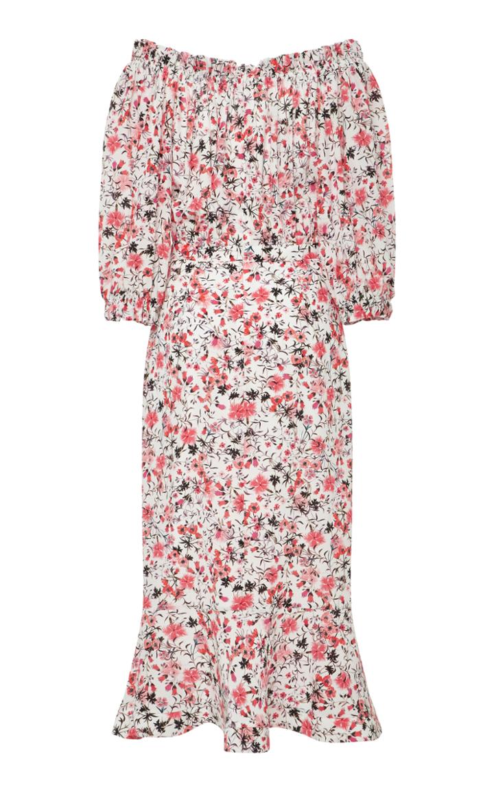 Saloni Olivia Lace-trimmed Floral-print Silk Dress