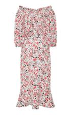 Saloni Olivia Lace-trimmed Floral-print Silk Dress