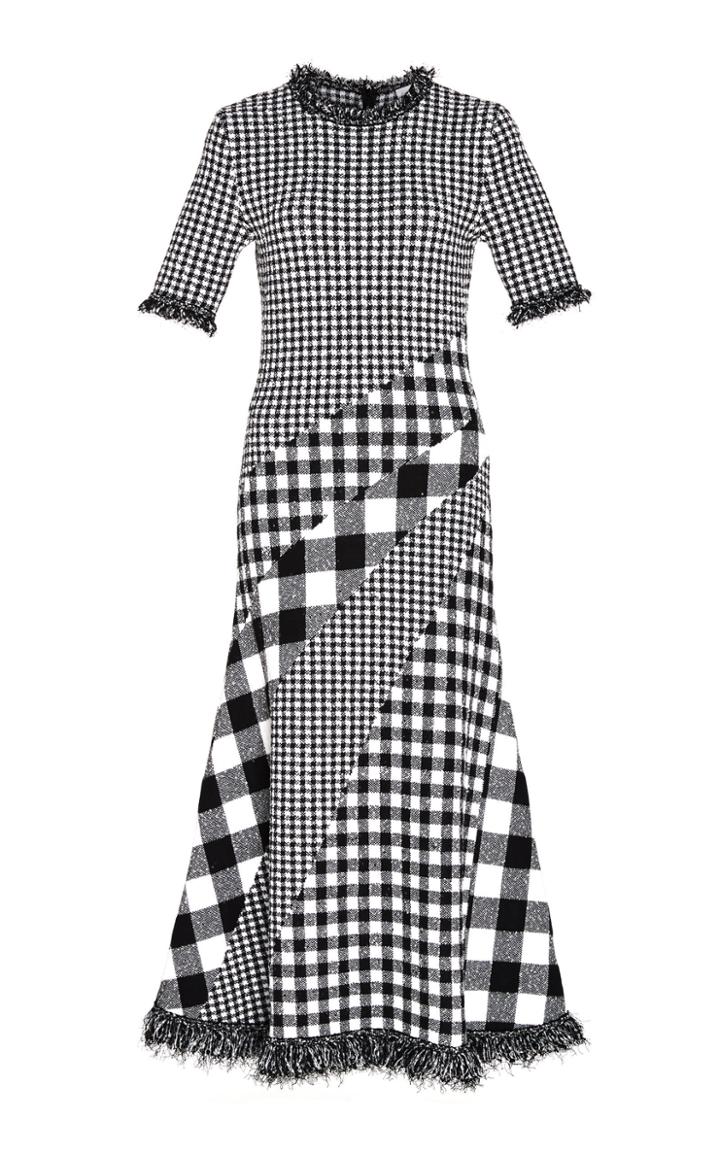 Oscar De La Renta Asymmetric Gingham Tweed Midi Dress Size: Xs