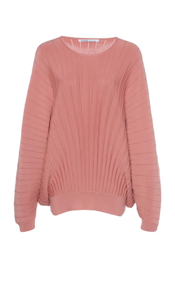 Agnona Extrafine Merino Pleated Crewneck Sweater