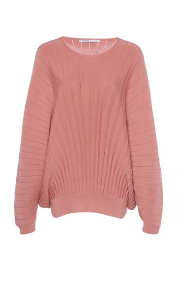 Agnona Extrafine Merino Pleated Crewneck Sweater