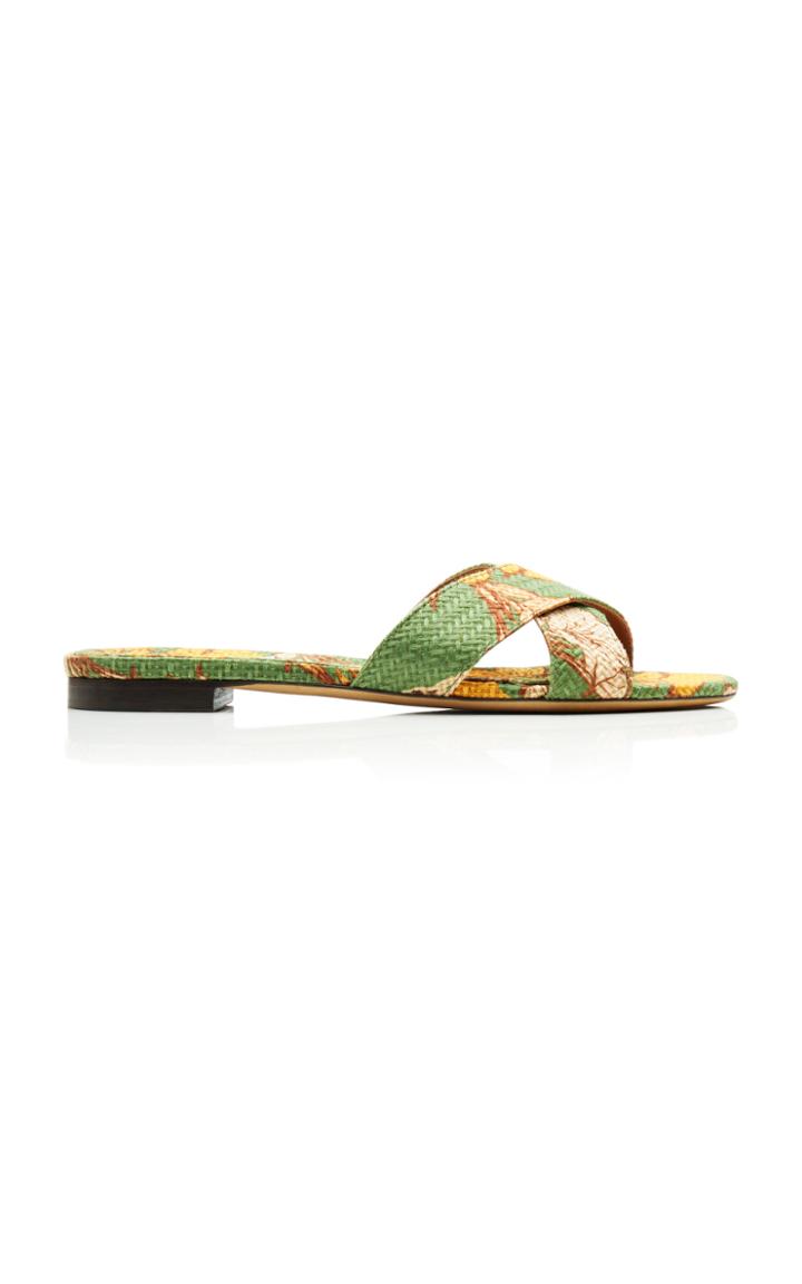 Tabitha Simmons X Johanna Ortiz Lassie Floral-print Raffia Slides